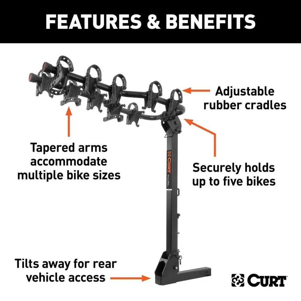 18065 Premium 5-Bike Two Arm Hitch Mount Bike Rack, Fits 2-in Receiver, Black X0F5 - product image 5