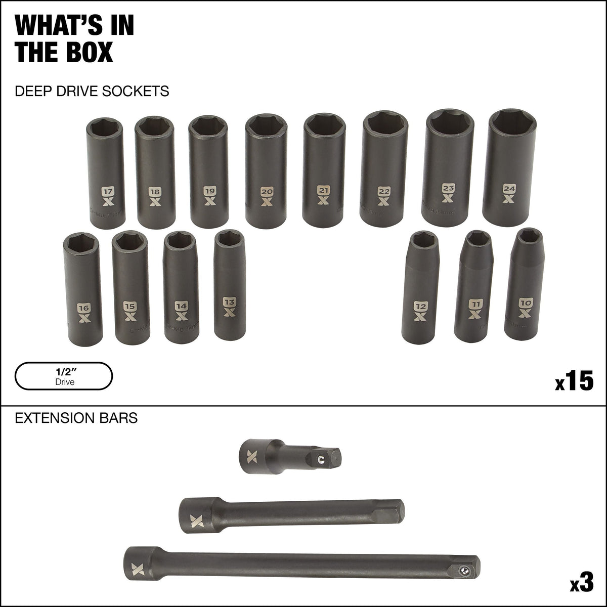 1/2-in Drive Professional Grade Impact Sockets Set, 18-pc, Metric O6A2 - product image 7