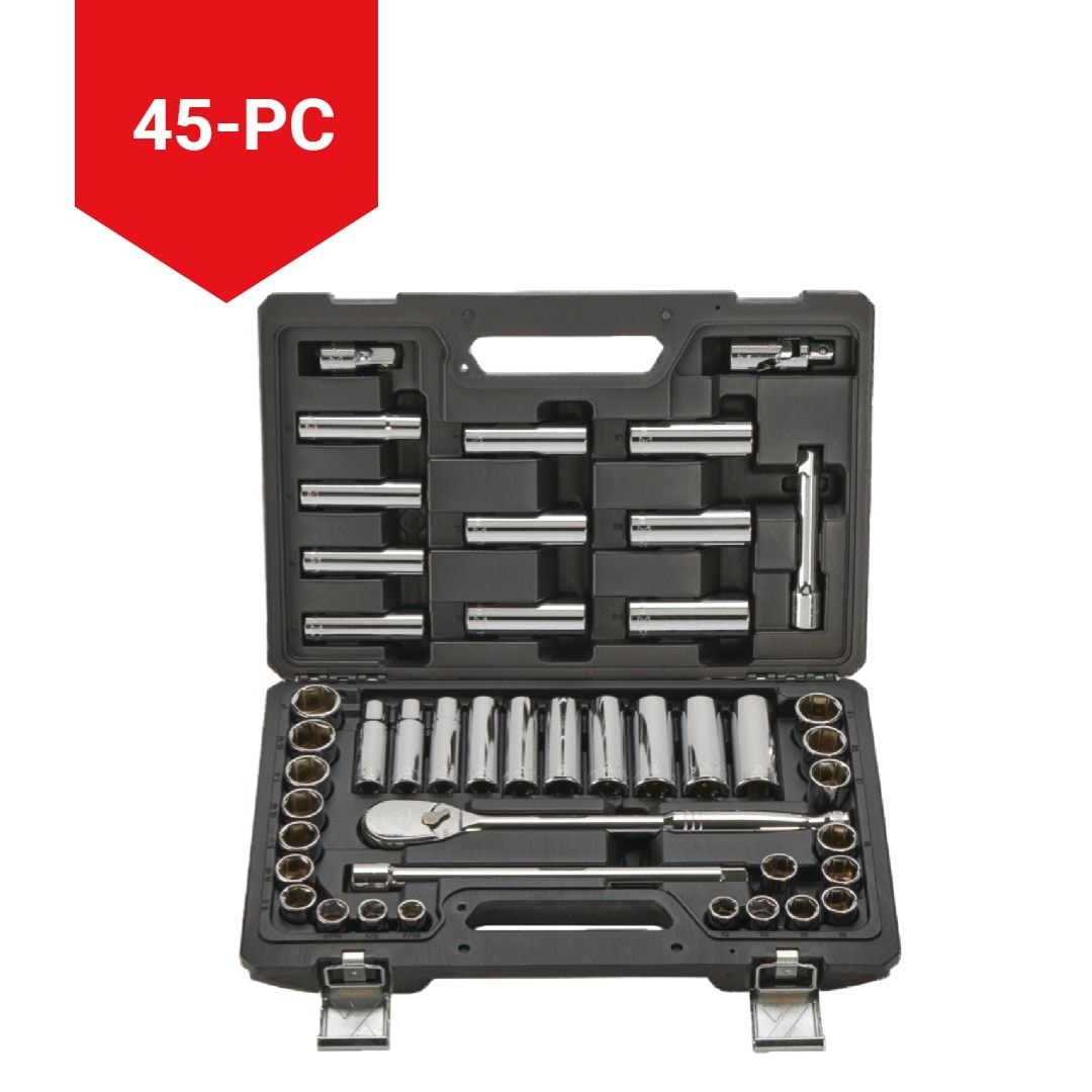 1/2-in Drive Professional Grade Socket Set, 45-pc, SAE/Metric, CRV, Nickel-Chrome Plating Q9W6 - product image 4