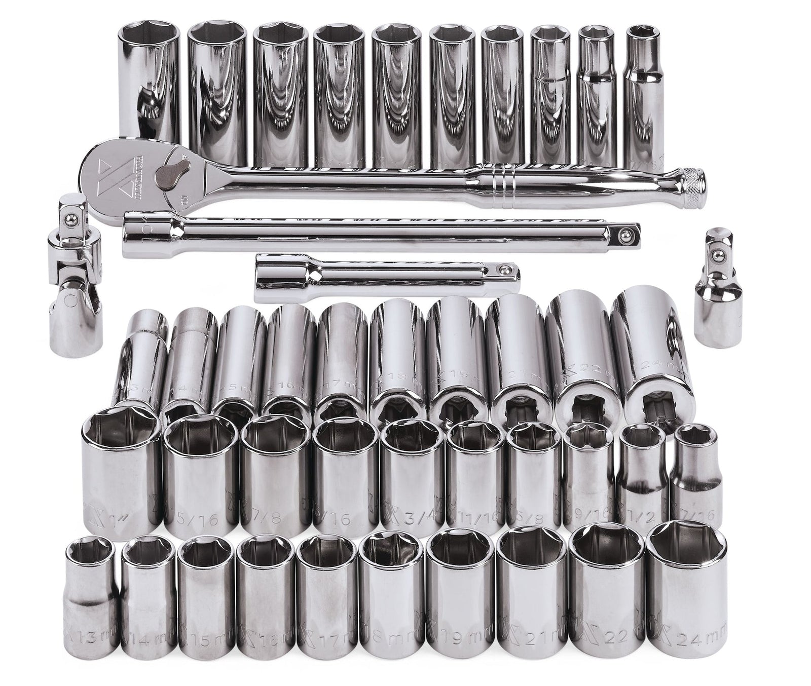 1/2-in Drive Professional Grade Socket Set, 45-pc, SAE/Metric, CRV, Nickel-Chrome Plating Q9W6 - product image 5