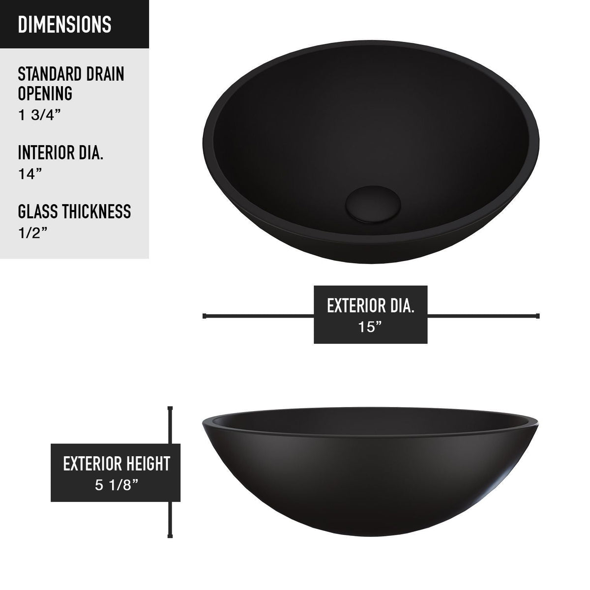 Cavalli MatteShell Round Vessel Bathroom Sink/Basin with Consistent Matte Finish, Black I7U5 - product image 3