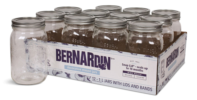 Decorative Glass Mason Jars with Snap Lids, 1 L, 12 Count S0S3