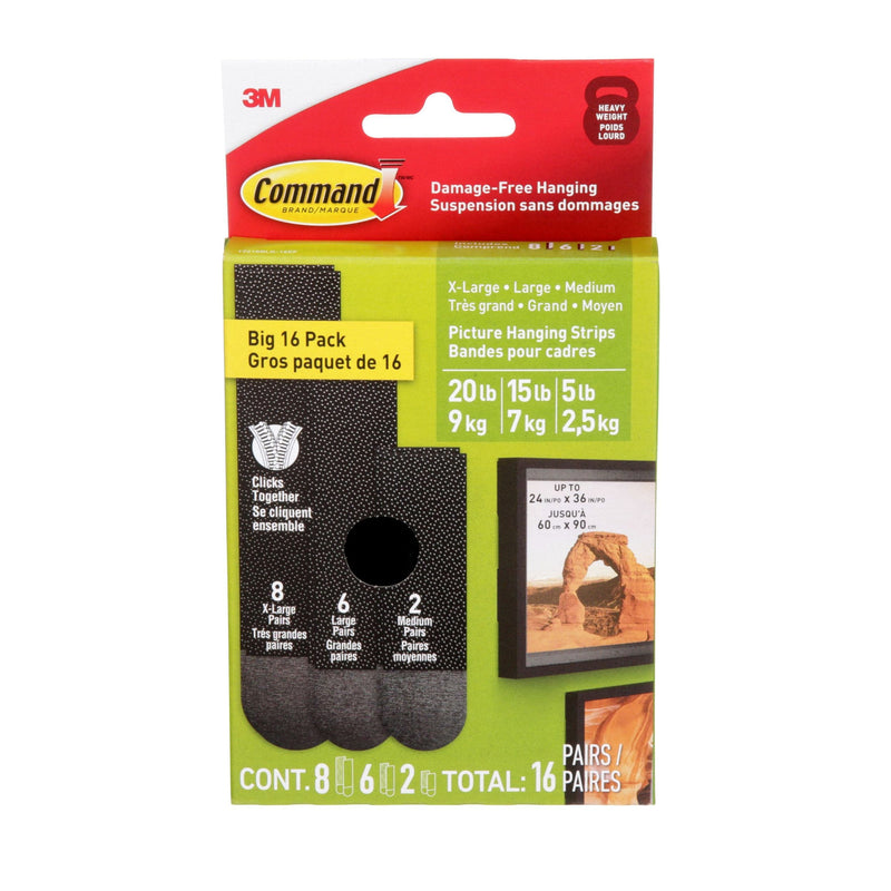 Black Picture Hanging Strip Mixed Pack, 17218BLK-16EF, 16 Pairs H6L4