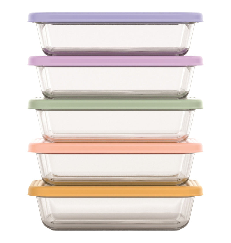 Everyday Glass Meal Prep Food Storage Container Set with Press-Fit Lids, Multi-Coloured, 10-pc E9A3
