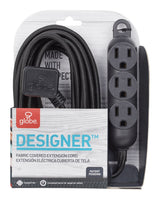 12-ft 16/3 Fabric Extension Cord, Right Angle Plug, 3 Outlets, Black N0T2 - product image 1