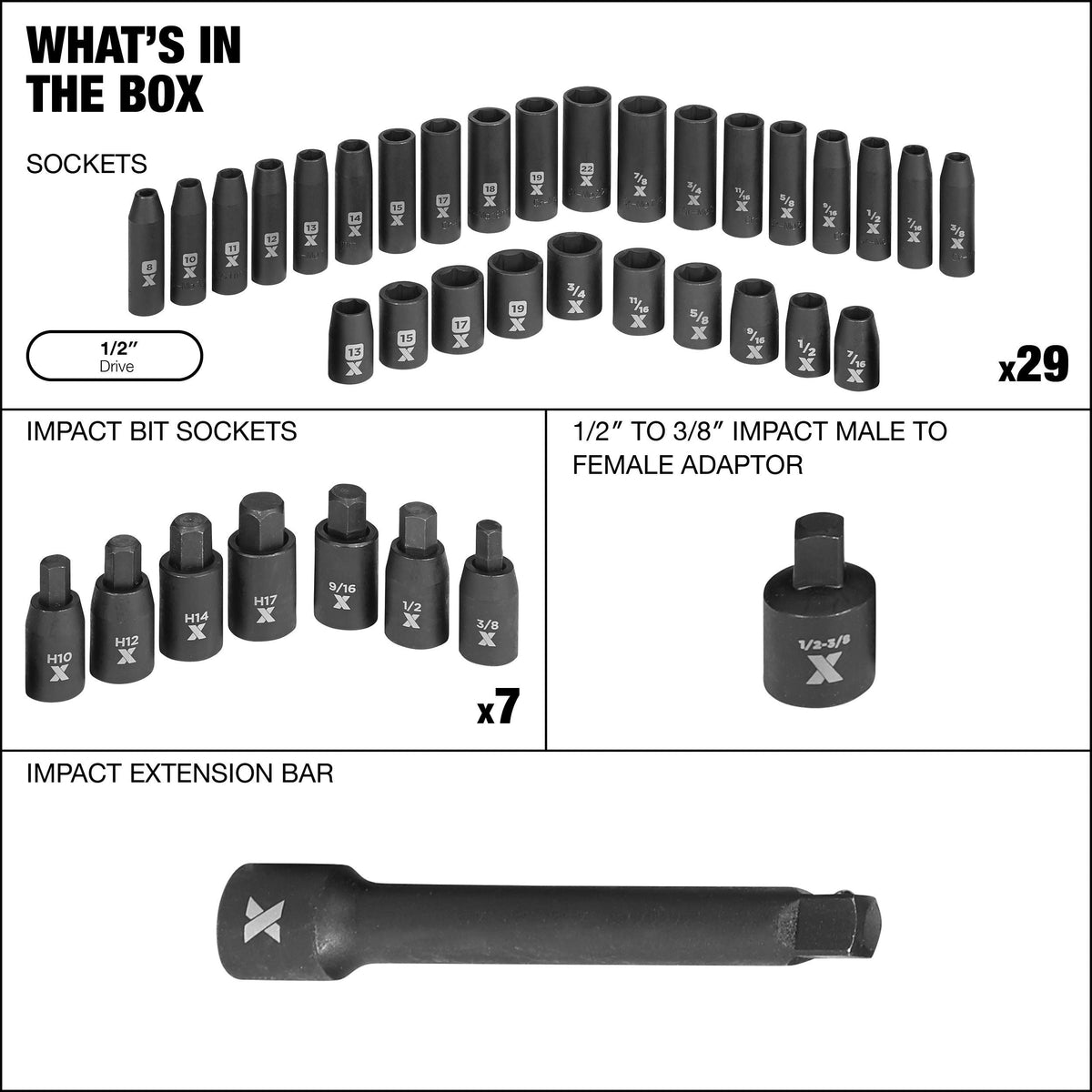 1/2-in Drive Professional Grade Impact Socket Set, 38-pc, CRMO N0V8 - product image 4
