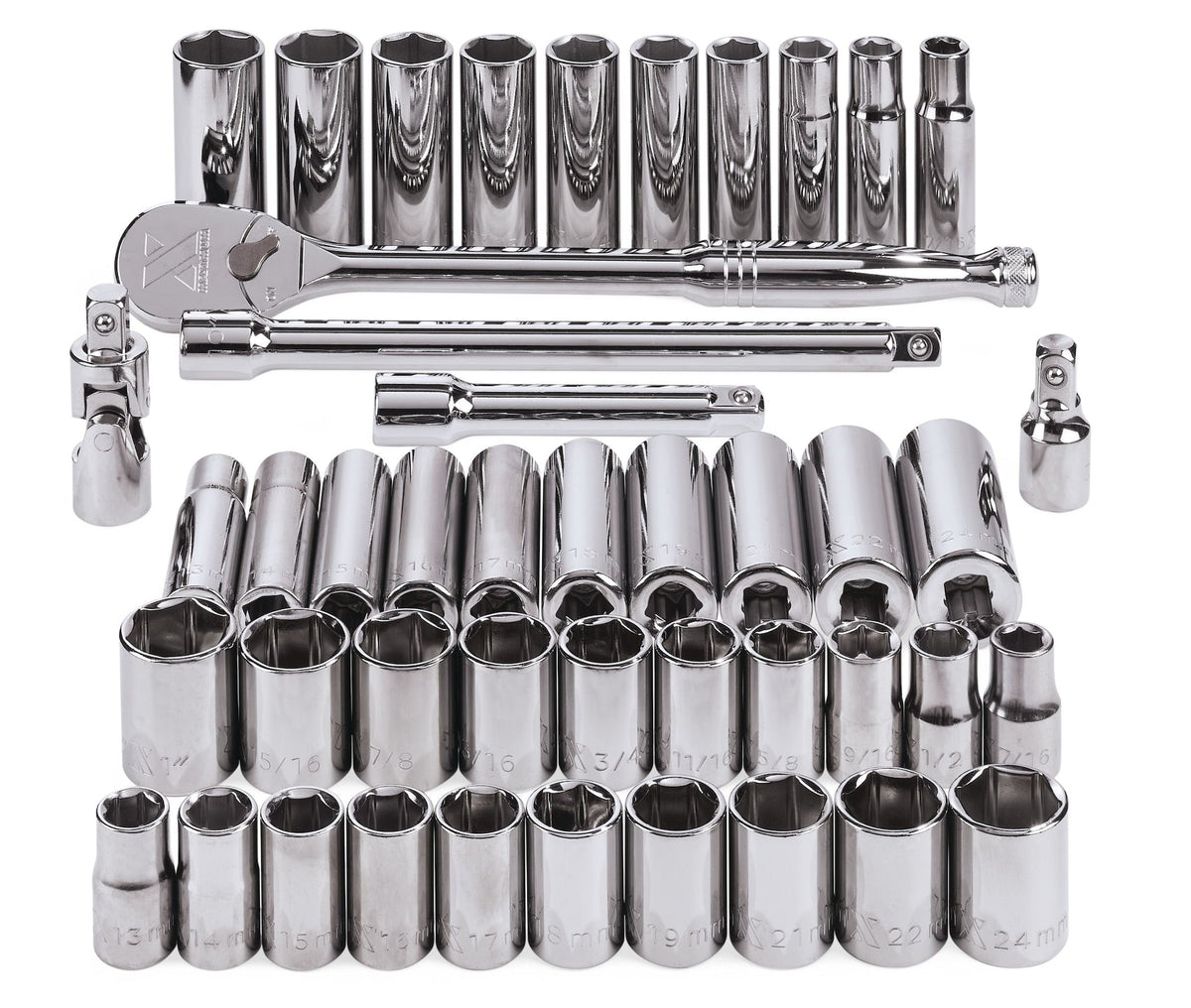 1/2-in Drive Professional Grade Socket Set, 45-pc, SAE/Metric, CRV, Nickel-Chrome Plating Q9W6 - product image 5