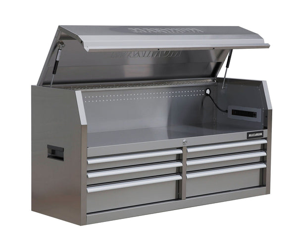 Tool Storage Chest with 6 Drawers, Powerbar with USB, Stainless Steel, 56-in Z0S5