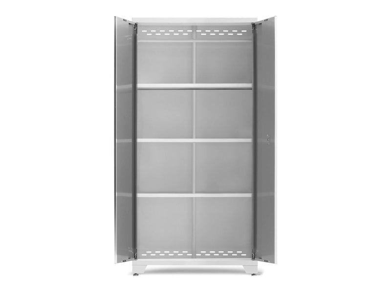 Bold Series Lockable 24-Gauge Steel RTA Storage Locker with 3 Shelves, Platinum/White, 36-in A5N7