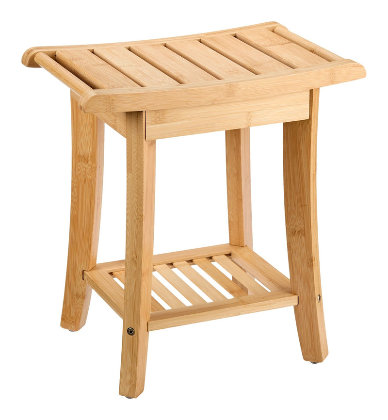 Type A 2-Tier Bamboo Wood Bathroom Stool with Shelf M3L0