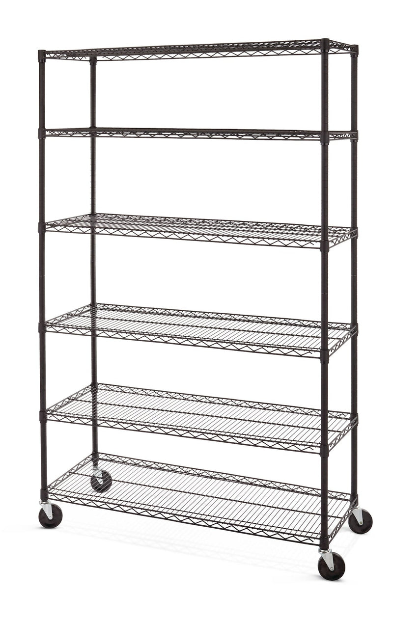 type A 6-Tier Adjustable Wire Shelving Storage Unit with Wheels, Black O0Q0