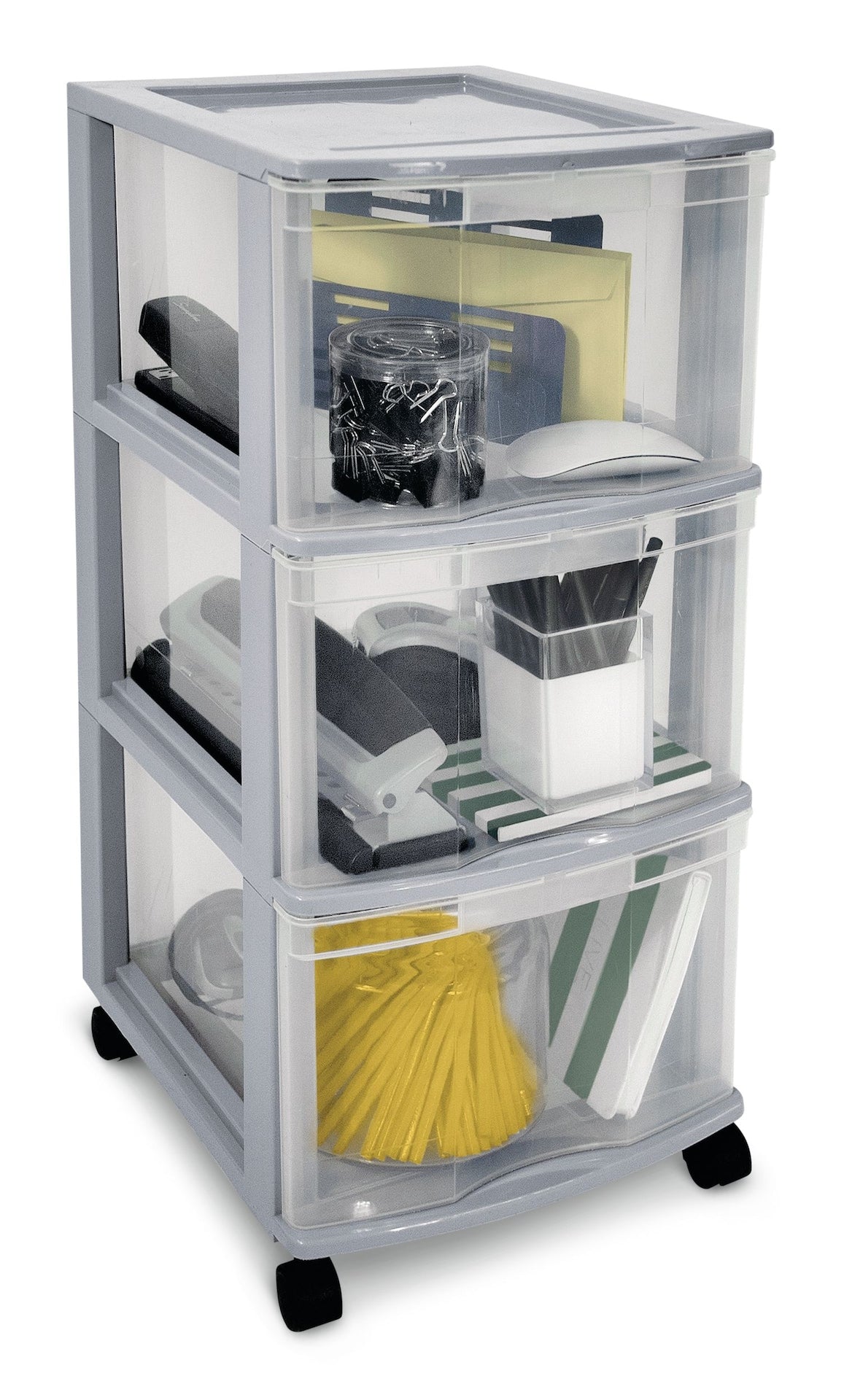 type A Clear Grey Frame 3-Drawer Storage Tower/Cart with Wheels, 26-in Y9D0 - product image 2