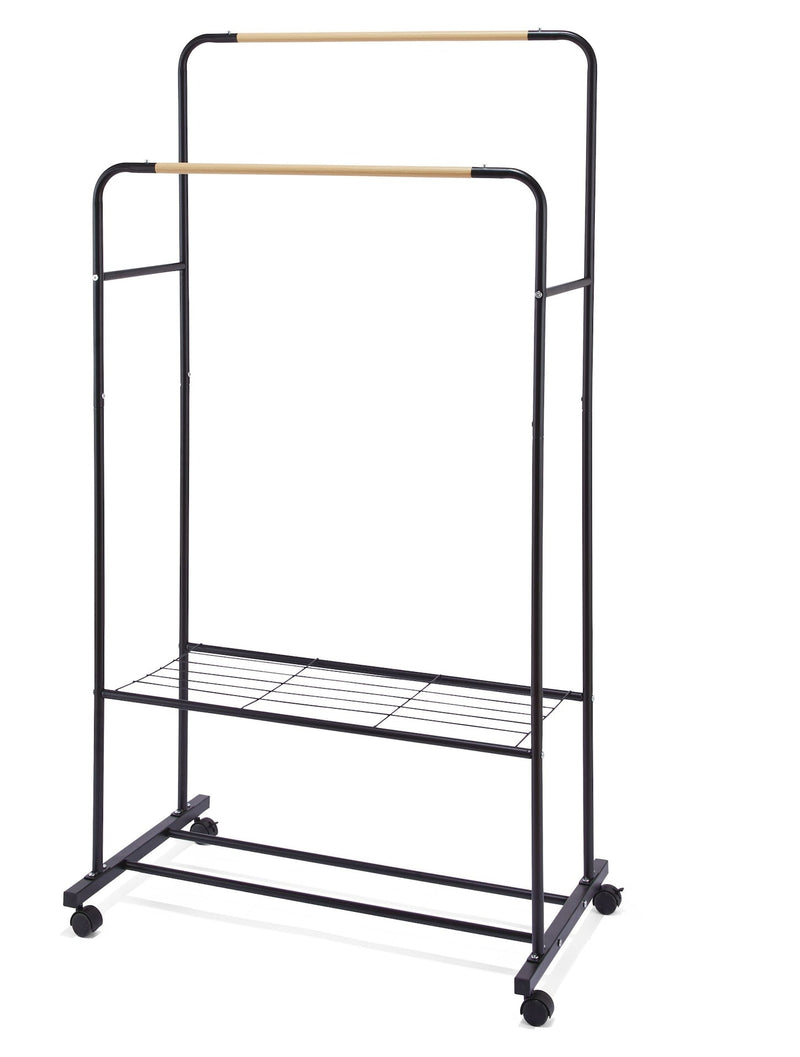 Type A Double Hanging Rail Garment Rack with Rolling Castors R2H2