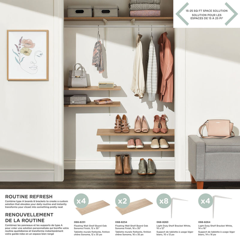 type A Floating Wall Shelf Board, Oak Sonoma Finish, 12 x 35-in M2Z1