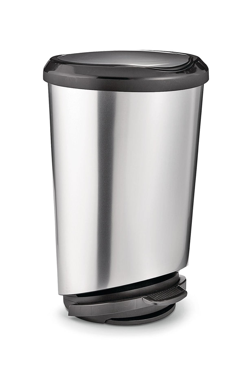 type A Plastic D-Shaped Step Garbage Can, Silver, 42-L R3D4