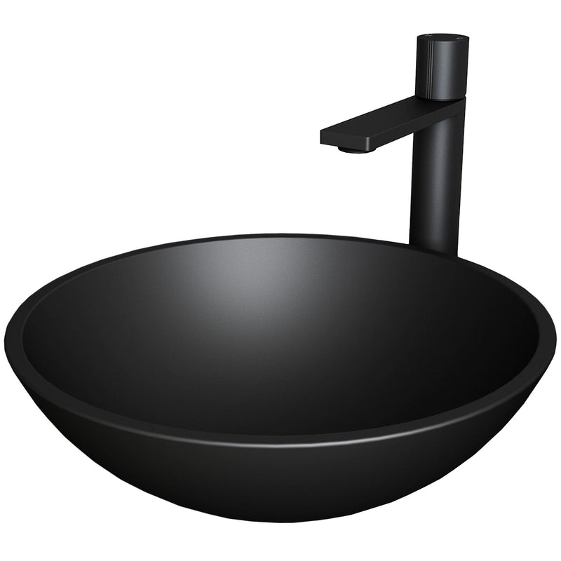 Cavalli MatteShell Matte Black Bathroom Sink/Basin Set with Gotham Faucet and Round Glass Vessel G6I0